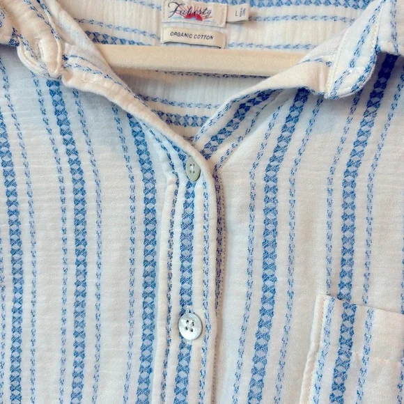 Faherty Avery white and blue striped short sleeves shirt - Picture 6 of 7